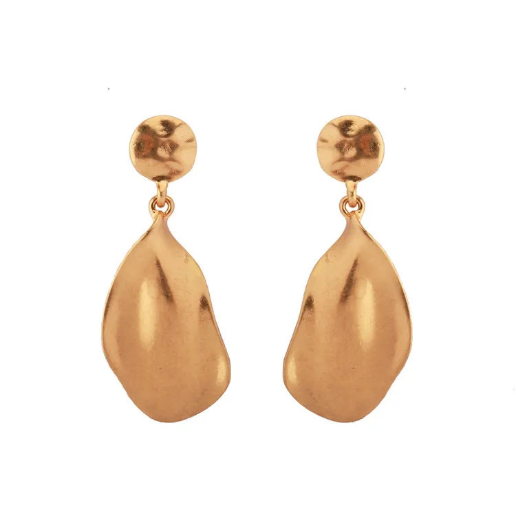 

Unique Handmade Metallic Water Drop Shape Dangle Earrings Real Gold Plated Metal Irregular Teardrop Shape Drop Earrings