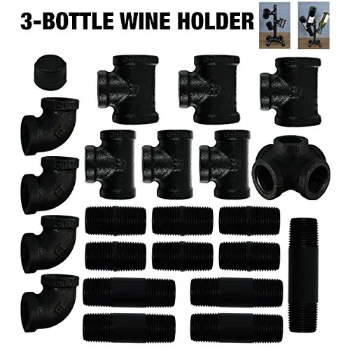 
Industrial Themed 3 Bottles Pipe Wine Rack Table Ornament Wine display Rack Iron Pipe Wine Holder 