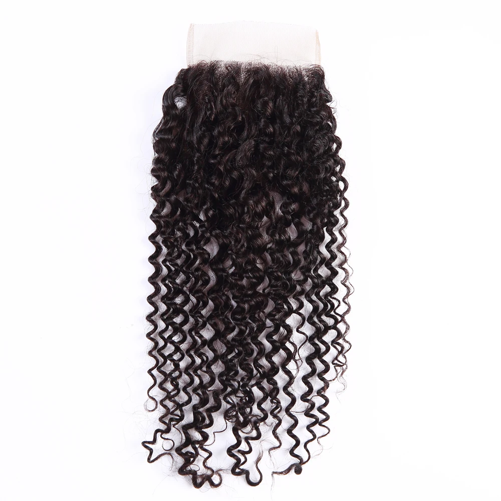 

Curly Virgin black brazilian human hair frontal lace closures 4x4 #USA