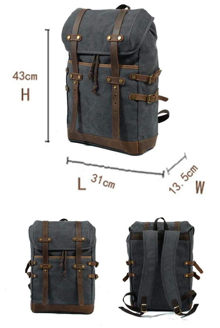 High quality wholesale retro unisex outdoor waxed canvas waterproof rucksack back pack bagpack bag 2018