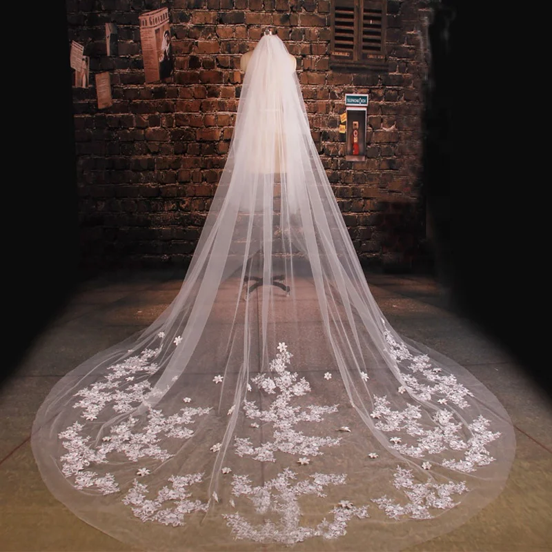 

Hot sale top quality long lace white Ivory 3 meters width 3 meters long veil for bridal with comb MLVB1
