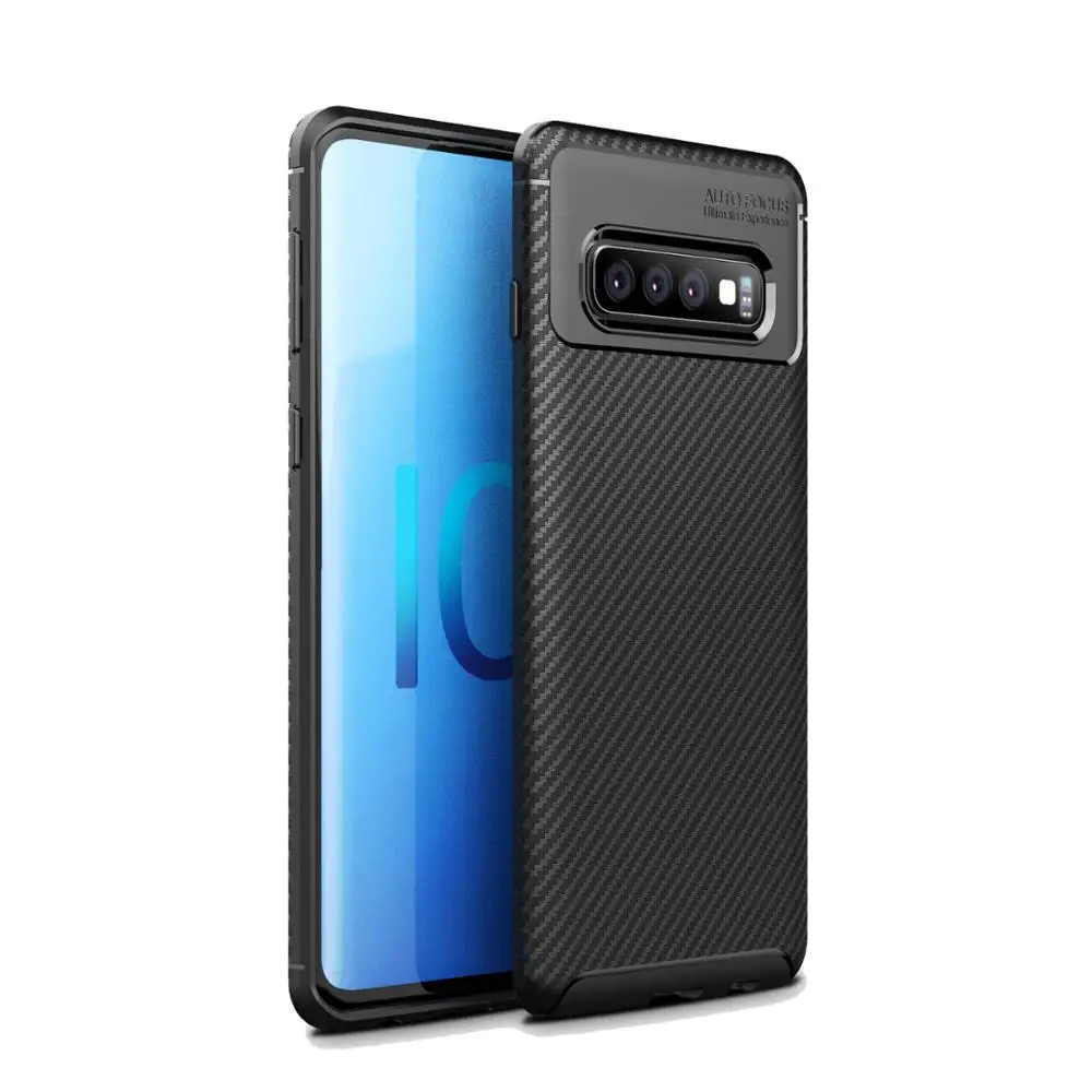 

Laudtec New Carbon Fiber Tpu Silicone Back Phone Cover Case For Samsung galaxy s10, Black;navy blue;brown