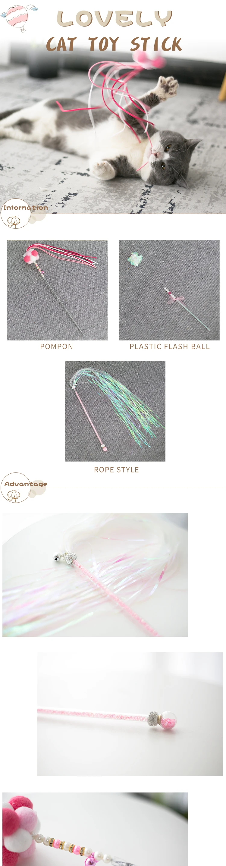 Pet Accessories Silk Feather Cat Teasing Wand Interactive Cat Teaser Toy Stick for Cats