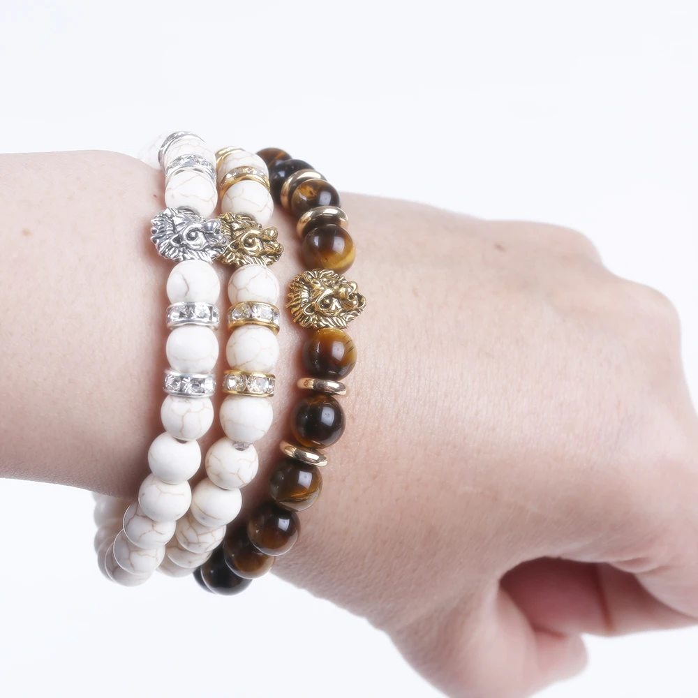 

Natural 8mm stone bead charm bracelet