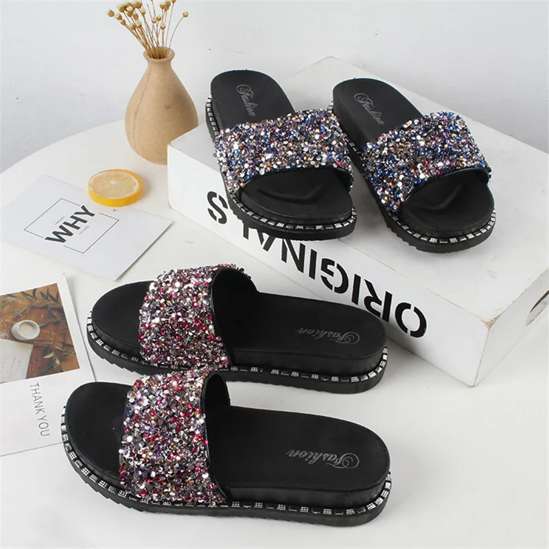 

Hot Sale Korean Design Shiny Rhinestone Wearable & Comfortable PVC Slide Sandals Fashion Slide For Women, Customer's request