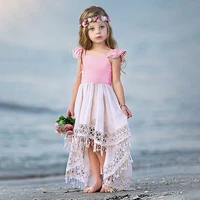 

wholesale summer small flying sleeves irregular openwork lace backless baby girl dress