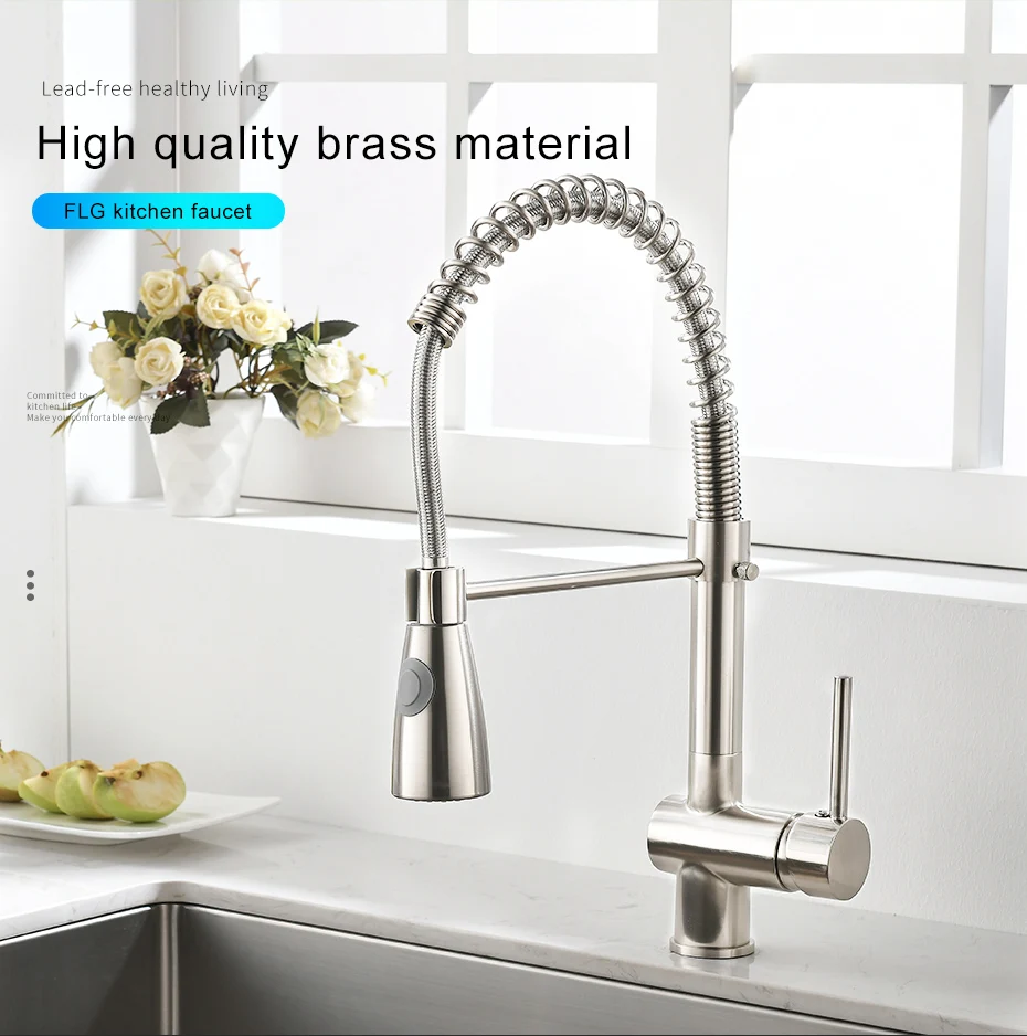 Brushed Finish Sus 304 Stainless Steel Flexible Hose Pull Out Kitchen