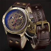

SHENHUA P368 Retro Bronze Skeleton Mechanical Watch Men Automatic Watches Sport Luxury Top Brand Leather Watch