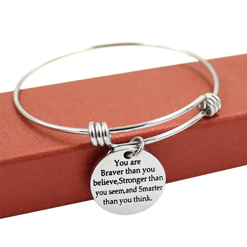 

Hot Style High Quality Stainless Steel Bangle With Engraved Inspriational Quotes Gifts For Students Girls OEM Bracelet Cuffs