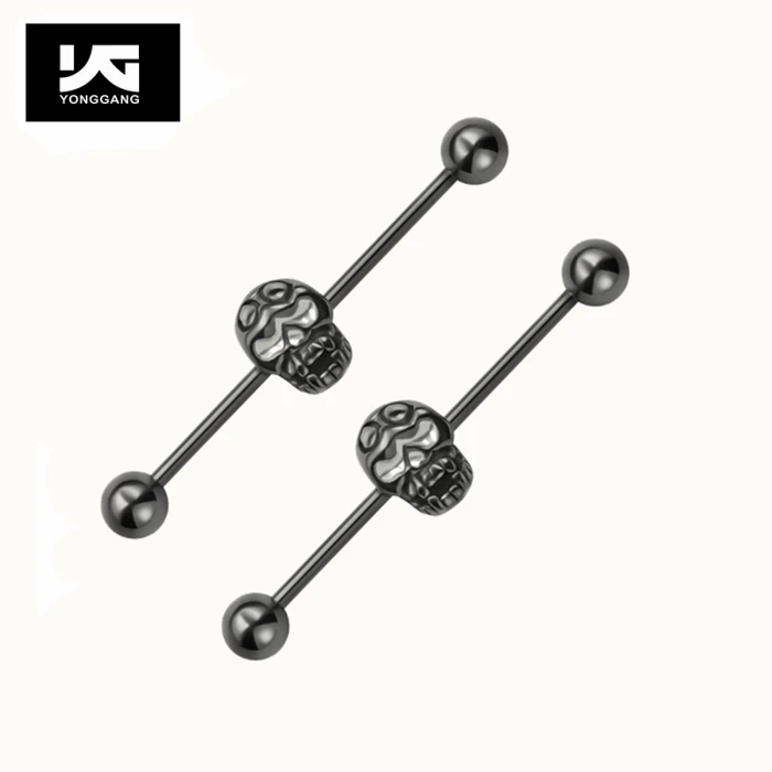 Fashion Industrial Barbells Ring Skull Skeleton Head Ear Bar Body Piercing Jewelry For Men Women