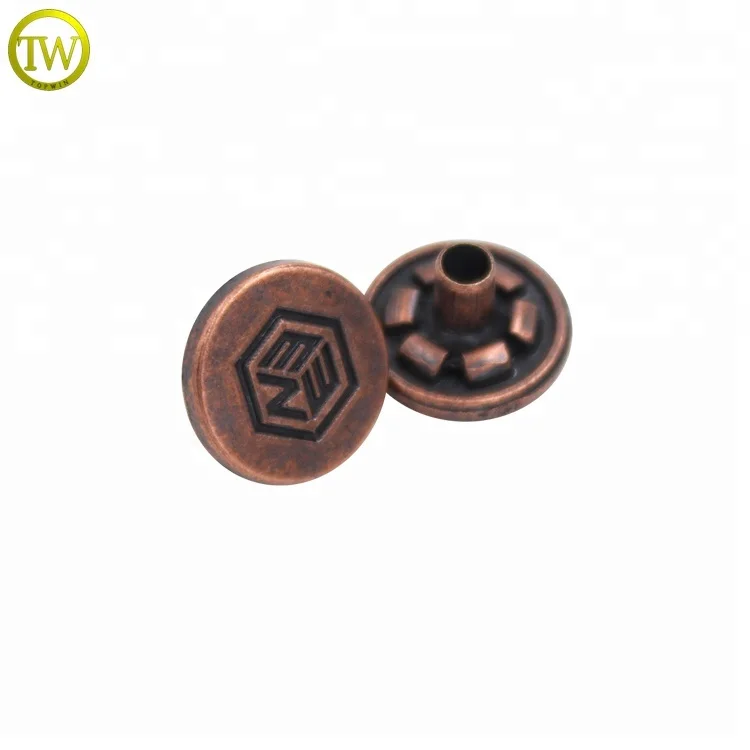 

Custom copper denim metal four parts buttons engraved logo press snap button, Not fade/keep color long time