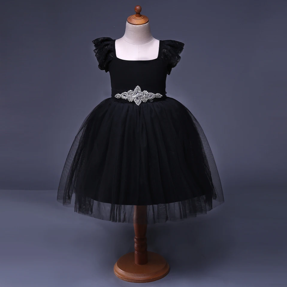 

child clothes flower girl lace dresses, Black