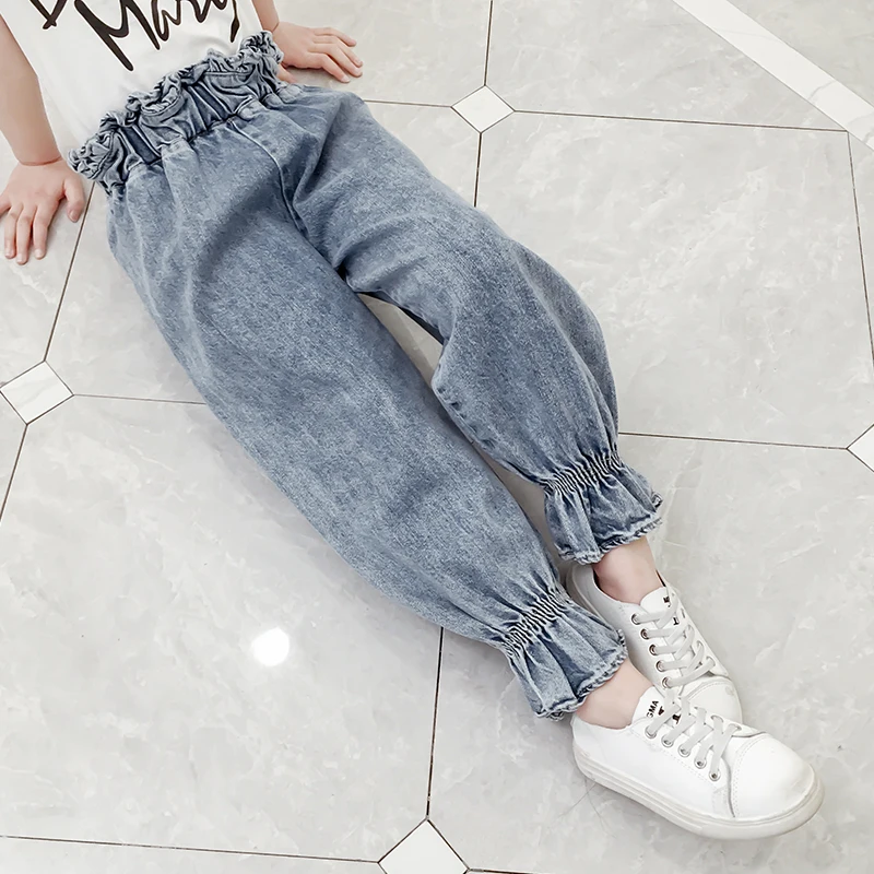 
New Fashion Girls Spring High Waist Denim Pants Kids Korean Design Loose Jeans 