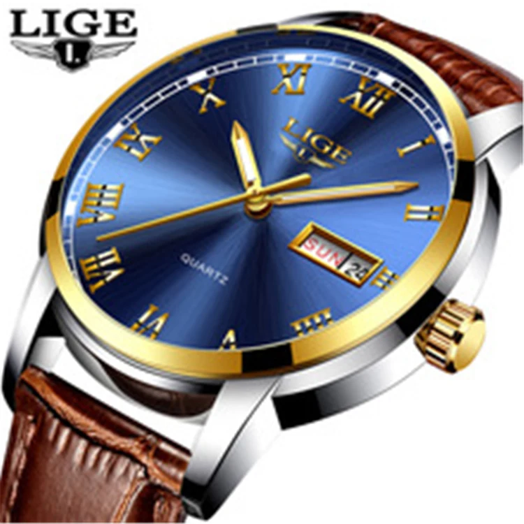 

LIGE 9846 sports Watches Male Fashion Business quartz-watch Men Leather Waterproof Clock Man Auto Date Multifunction Watches, N/a