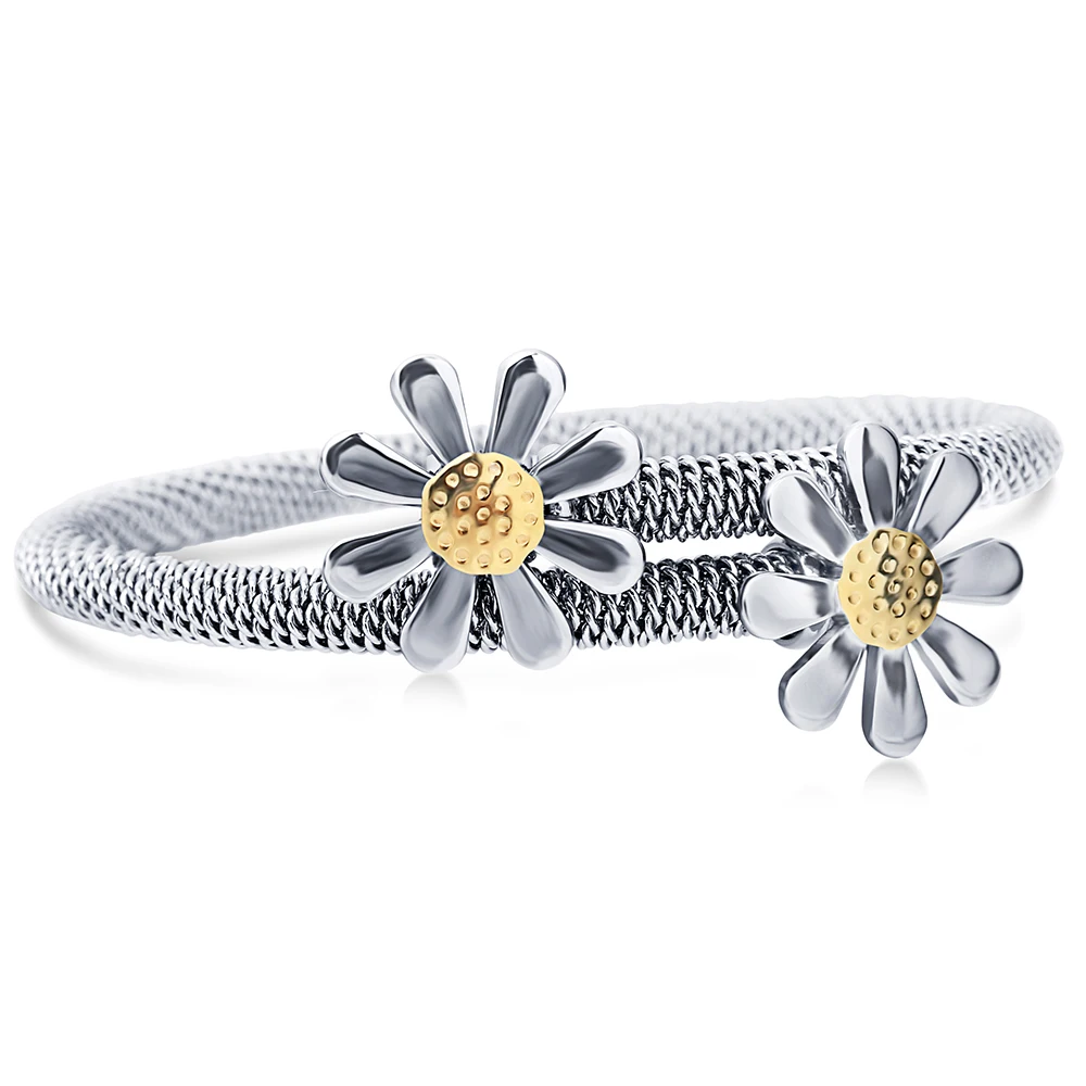 

Hot Sale Sunflower Stainless Steel Smart Cable Bracelets bangles for women