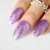 Shining Purple Almond Stiletto Fake Nails Pointed 3D Sparkly Glitter Manicure False Nails Full Office Bride Wear Sticker Tips