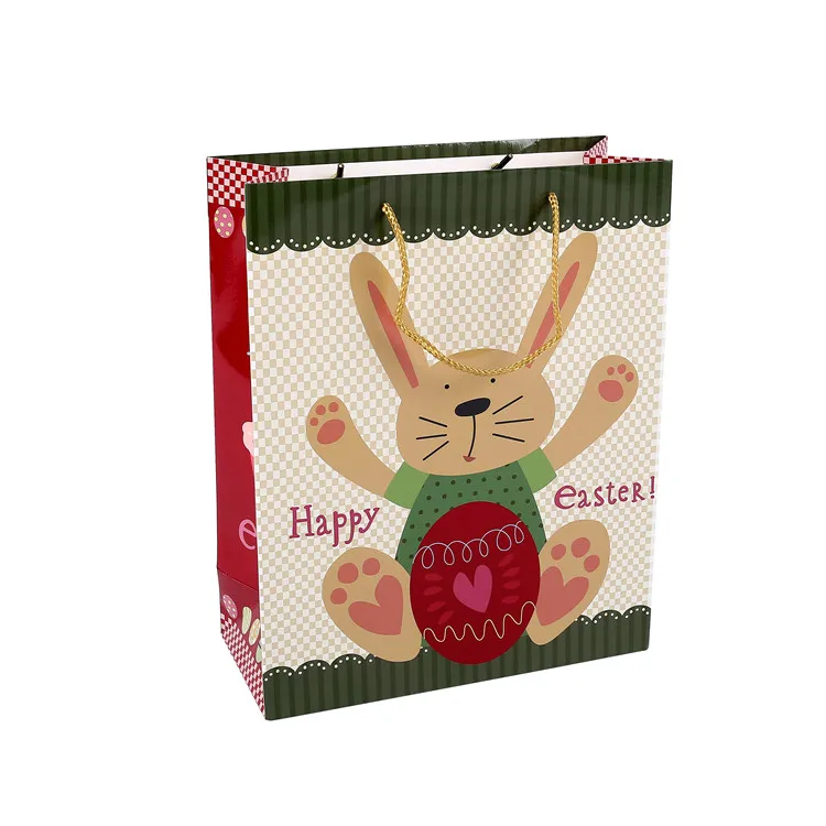 Wholesale Top Quality Lovely Cartoon Blue Square Gift Paper Carry Bags With Ribbon Handles