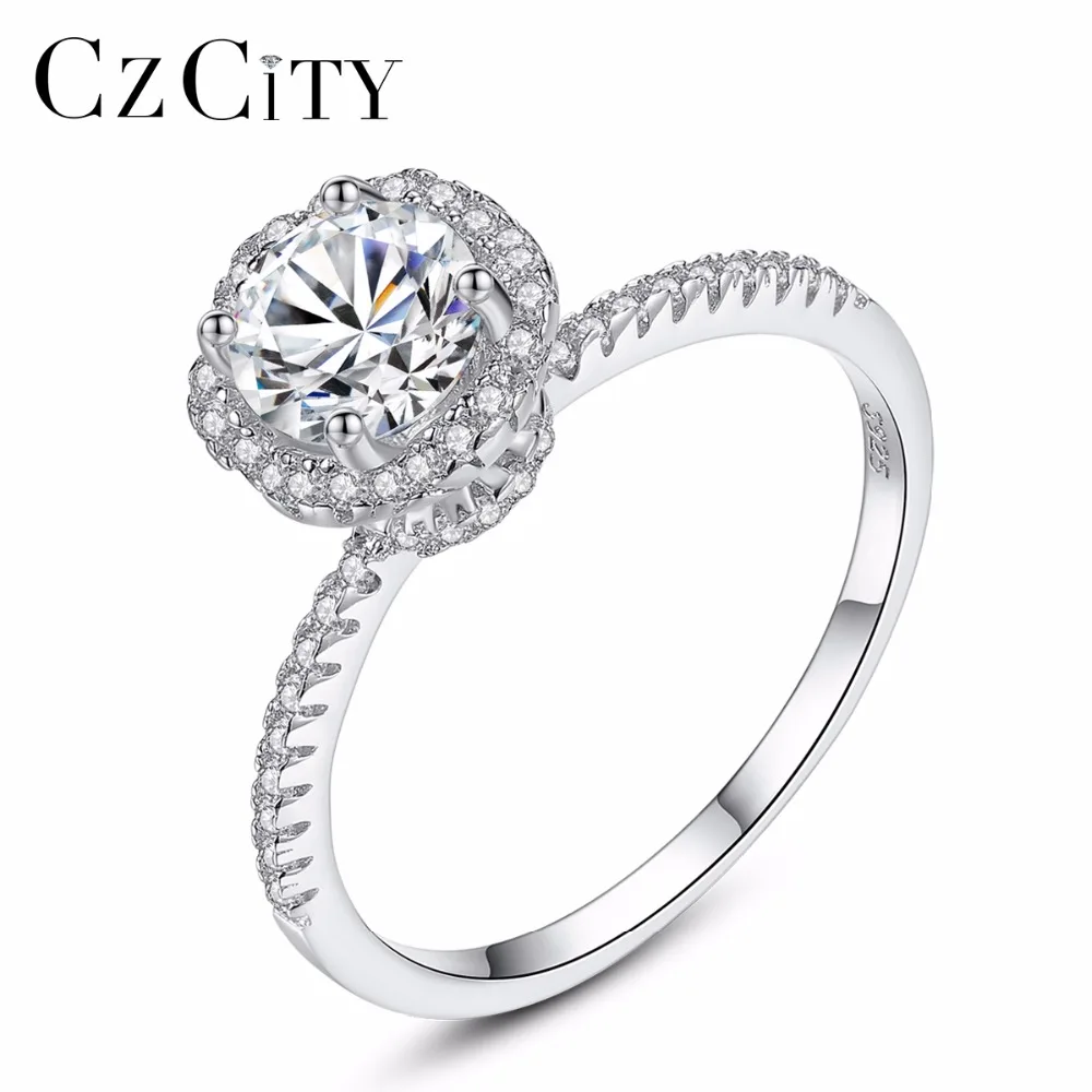 CZCITY Cheap High-qulity Clear Zircon Ring&Genuine 925 Sterling Silver Wedding or Party gift Ring For Elegant Women