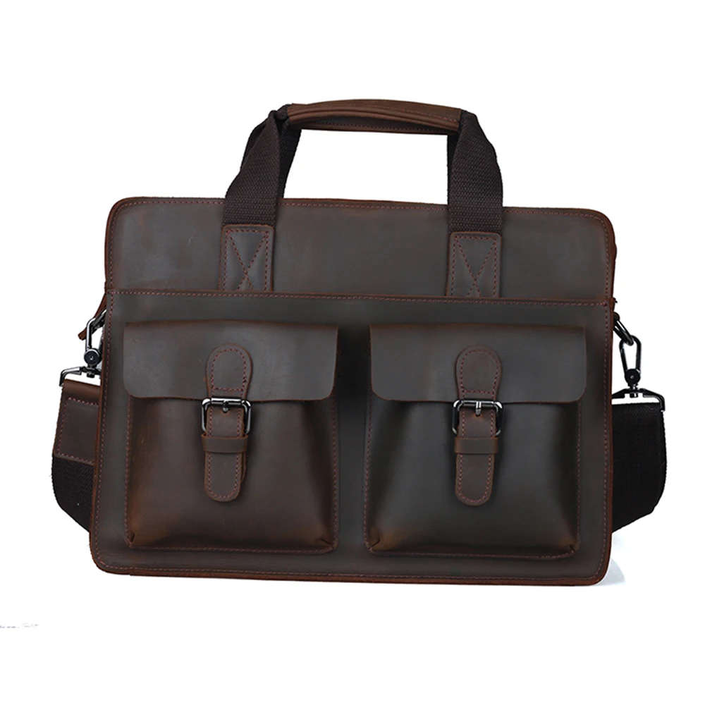 Tiding 100% Cowhide Leather Men Briefcase Business 14 Inch Laptop ...
