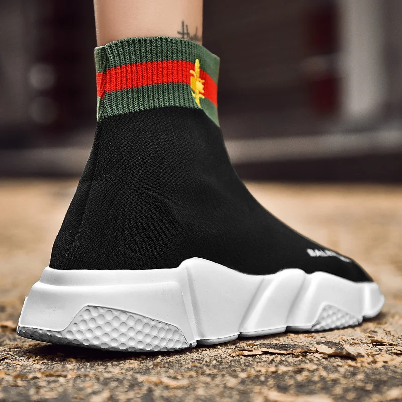 Little Bee Shoes Trainer Slip On Sneakers Couple Breathable Knit Socks Shoes  Men High Top Casual Shoes Plus size 36-47