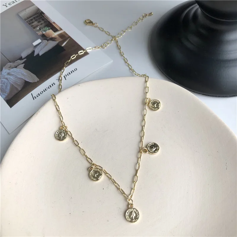 

custom French retro vintage queen avatar necklace Korean personality fashionable dainty chic gold coins clavicle chain necklace, Picture