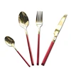 Cathylin Portugal New Design Luxury Stainless Steel Hotel Restaurant Red Handle Gold Plated Cutlery Set