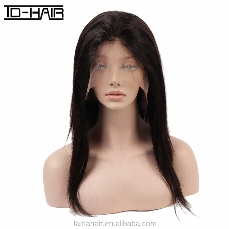 

China manufacturer wholesale cheap 100% virgin black women straight brazilian human hair lace front wig, #1b natural black color