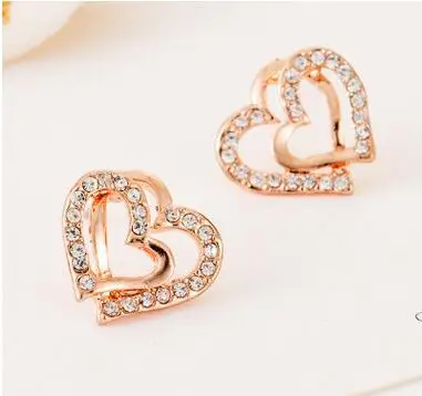 

Heart Design Stainless Steel Stud Earrings Hot Sale Women Crystal Rose Stud Fashion Earrings