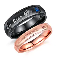 

Hot Sale Jewelry Couple Rings Her King His Queen Stainless Steel Crown Ring