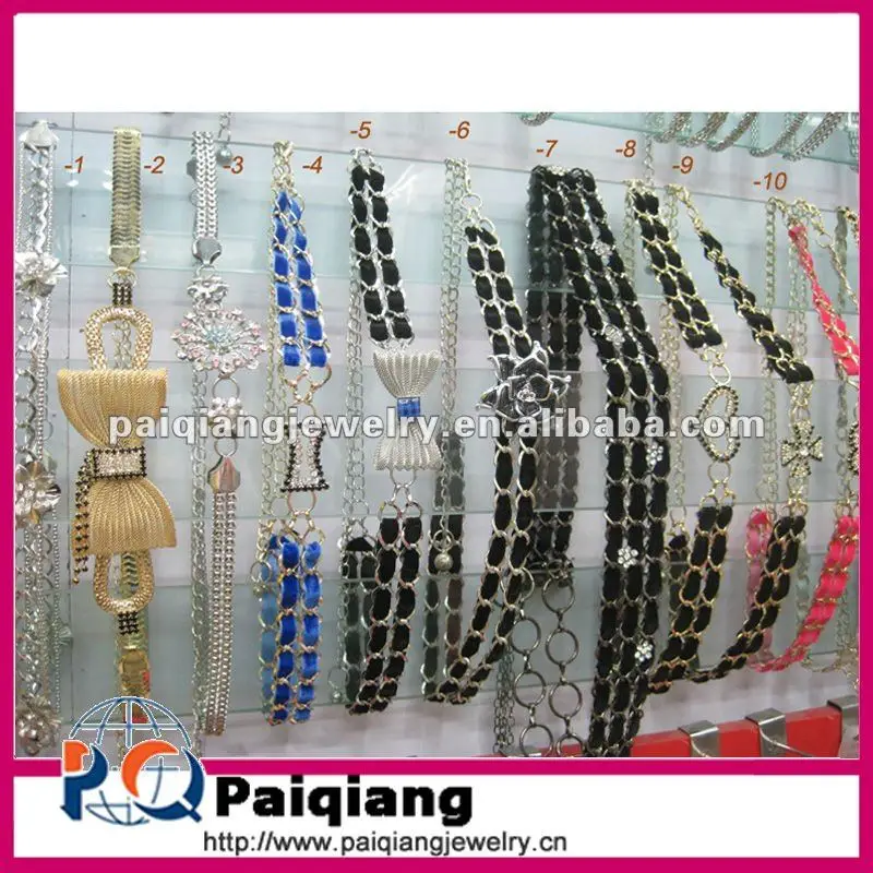 
2014 HOT fashion accessory women metal chain belt with ribbon fabric center 