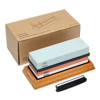 

400/1000 3000/8000 Double Side Grit Sharpening Stone Kit With Non-Slip Bamboo Base & Angle Guide