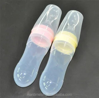 Silicone Baby Bottle Feeding Spoon Baby Rice Cereal Silicone