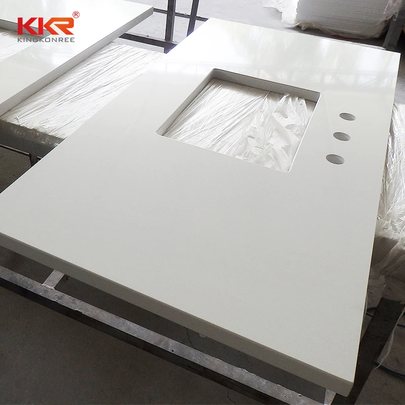 Faux Quartz Epoxy Resin Solid Surface Prefab L Shape Kitchen