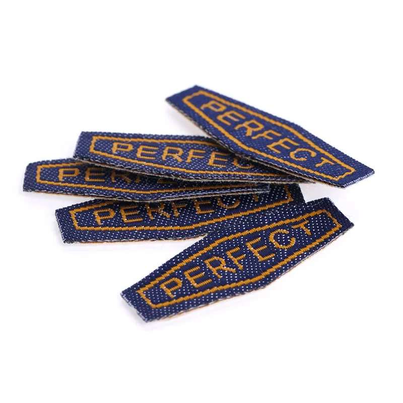 

Recycled Organic Luxury Satin Damask Woven Custom Clothing Etiquette Textile Heat Seal Labels Malaysia For Clothing, Custom gold woven logo labels