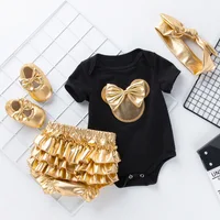 

baby kids headband golden mickey jumpsuit romper with golden pp short baby shoes newborn baby clothes 4pcs outfits clothes