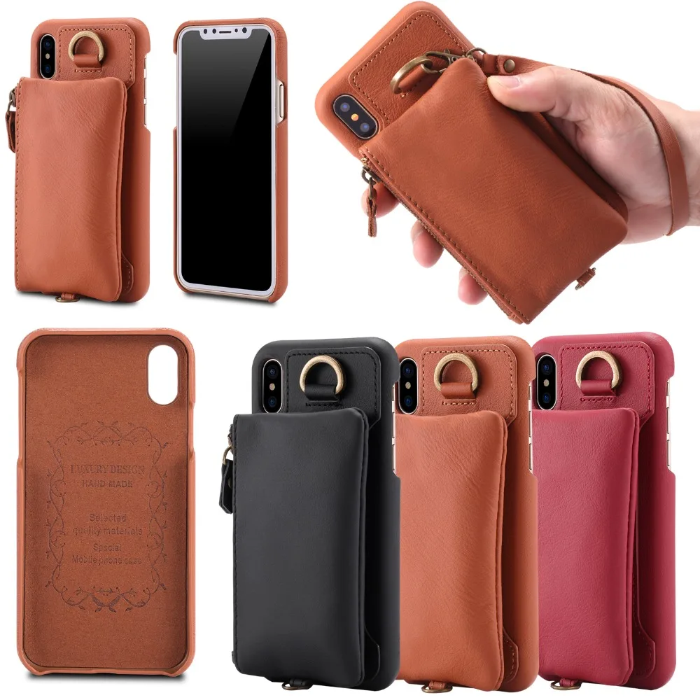 

for New Case iPhone X Genuine Leather Mobile Phone Case With Credit Card Slot, Black;red;brown