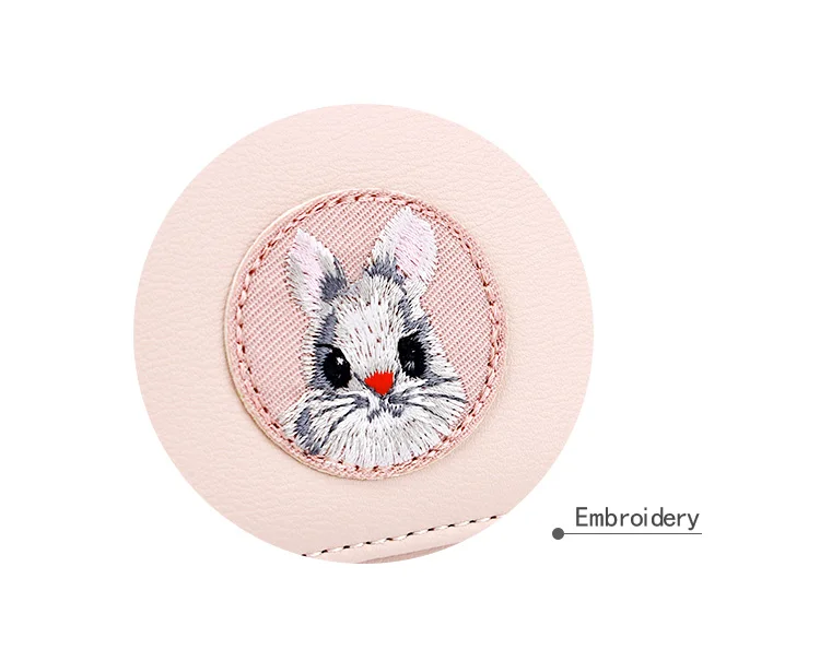 Custom Embroidered Rabbit Hand Made Pu Leather Women Short Wallet With