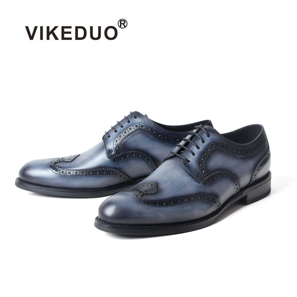 

Vikeduo Hand Made European Design Genuine Leather Shoes Men Italian Private Label Bespoke Mens Shoes, Grey blue