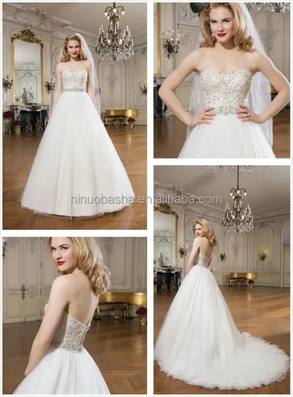 New Style Ball Gown Wedding Dress 2014 Sweetheart Beaded Bodice