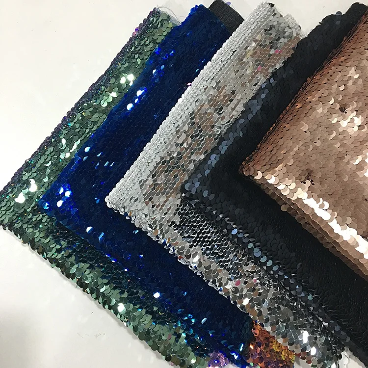 
Factory wholesale Hot Custom Made Colorful Double Sided Fish Scale Mermaid Reversible Sequin Fabric 