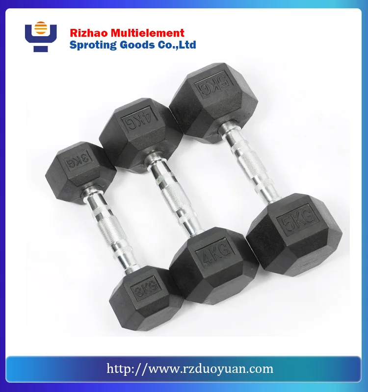 Rubber coated hex dumbbell