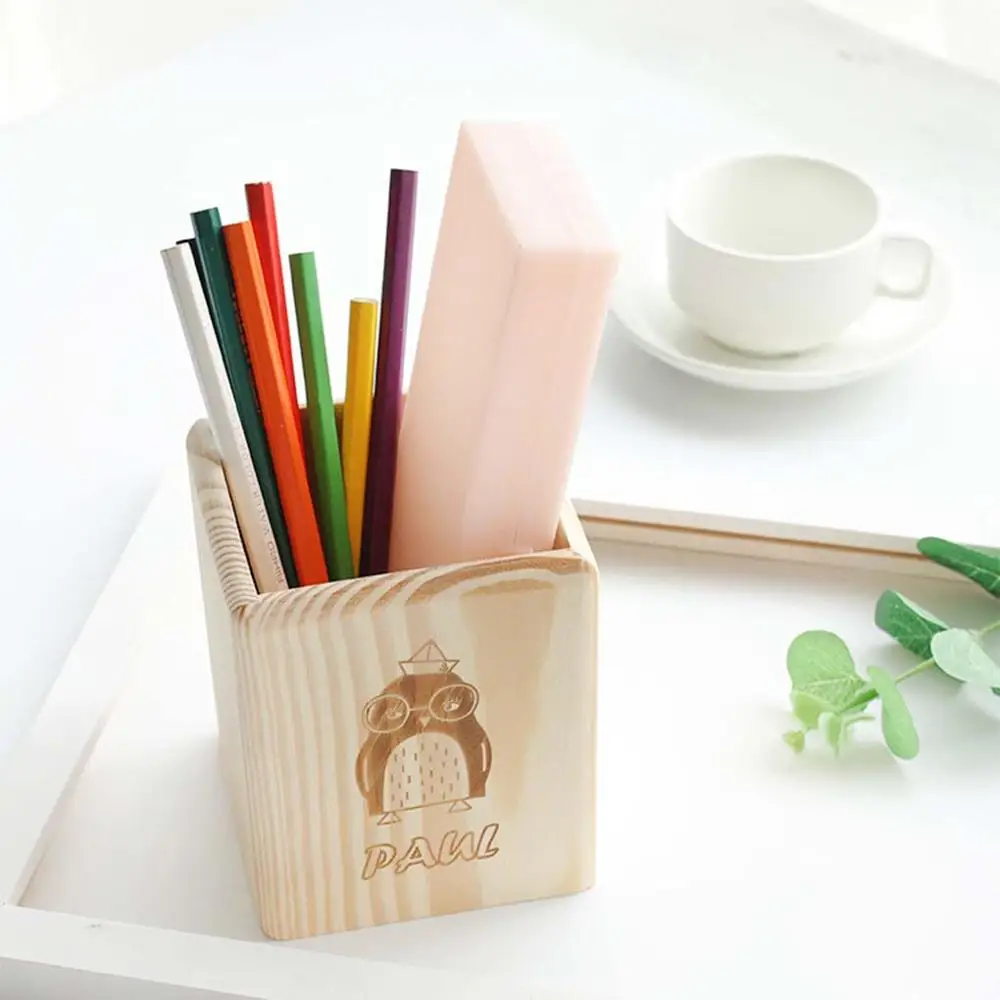 

Universal Multi Purpose Use Pencil Cup Pot Desk Organizer Cartoon Wood Desk Pen Pencil Holder Stand