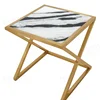 golden metal base panda white marble top Z shaped side table