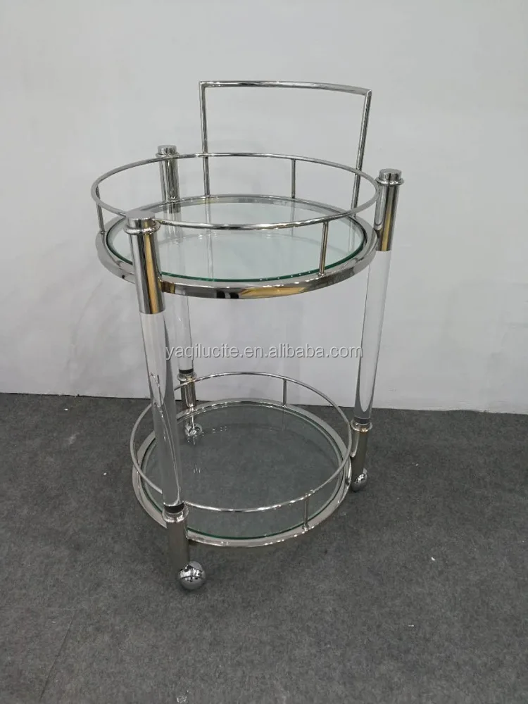 
Gold metal classic bar cart, two-tier hotel tea trolley liquor trolley with wheels luxury hotel furniture 