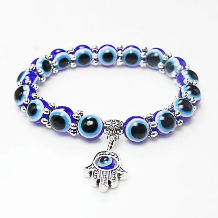 

New Fashion Women Acrylic Blue Eye Beads Charms Hand Evil Eye Bracelets