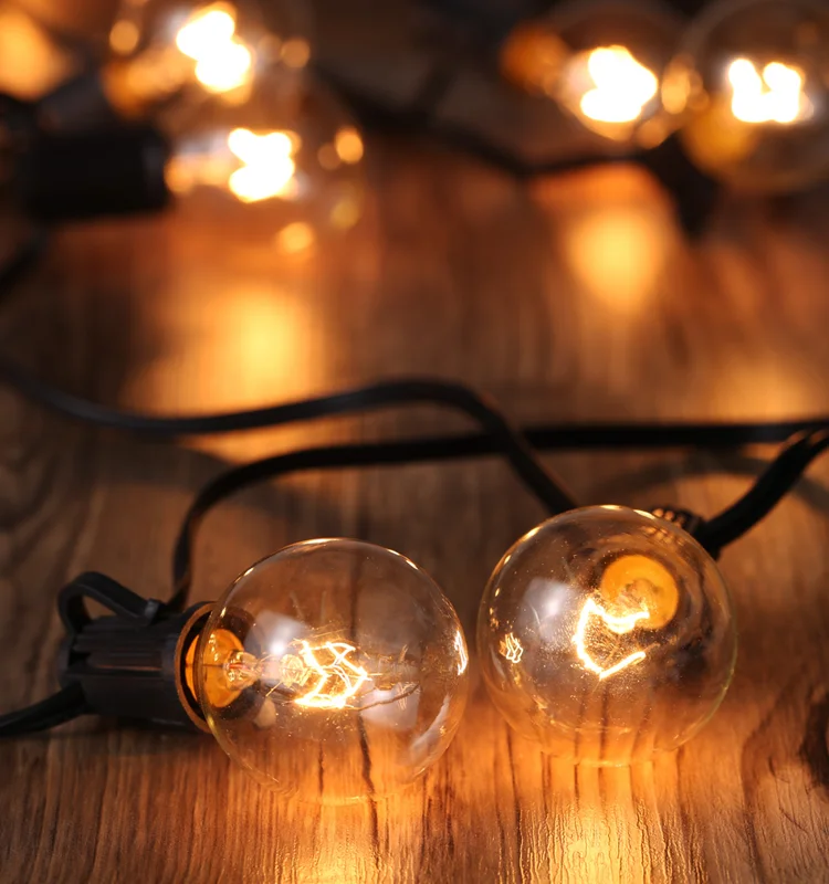 2020 Xmas 25Ft E12 Base Transparent G40 Globe Bulb String Lights With 25 Clear Ball Vintage Bulbs Indoor/Outdoor Hanging Patio