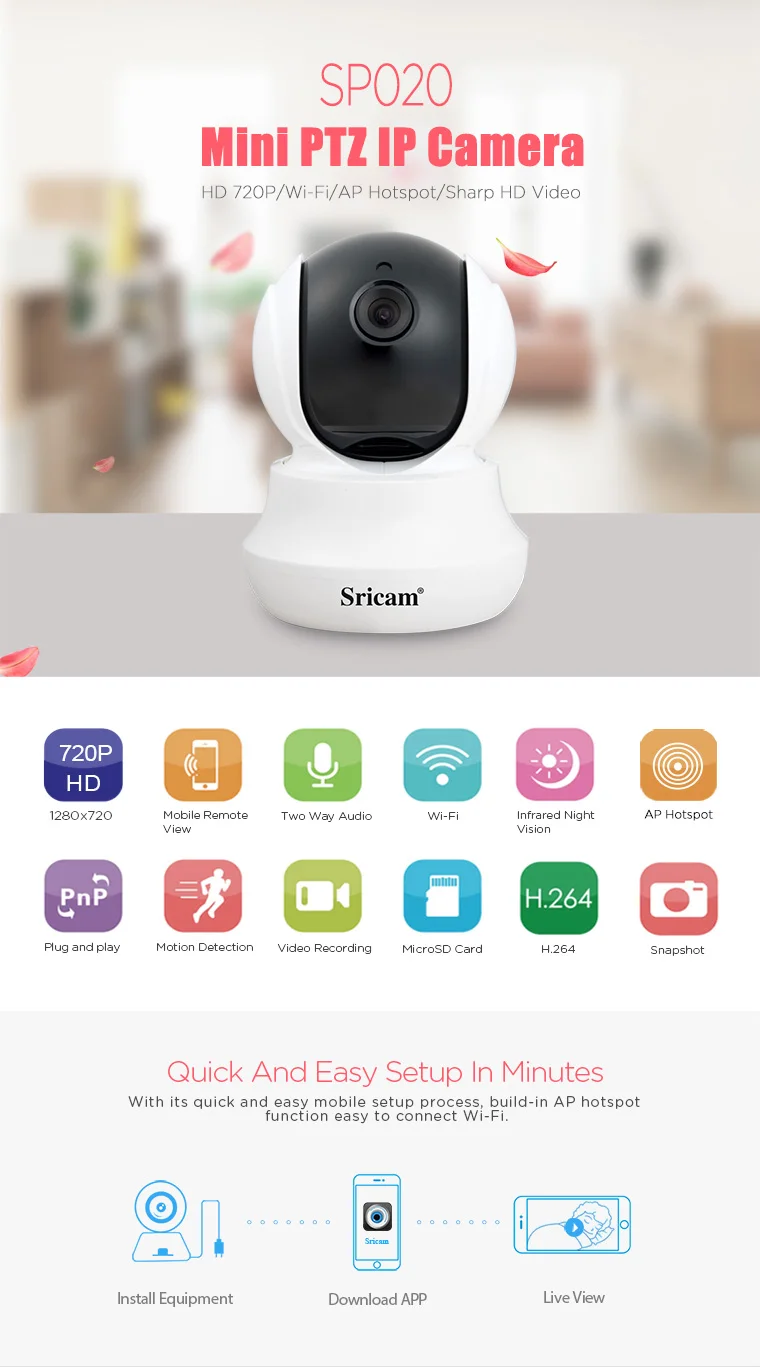Sricam Sp020 Cmos Indoor Two Way Audio Wireless Wifi Mini Surveillance