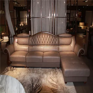 L Shape Victorian Leather Sofa Set French Living Room