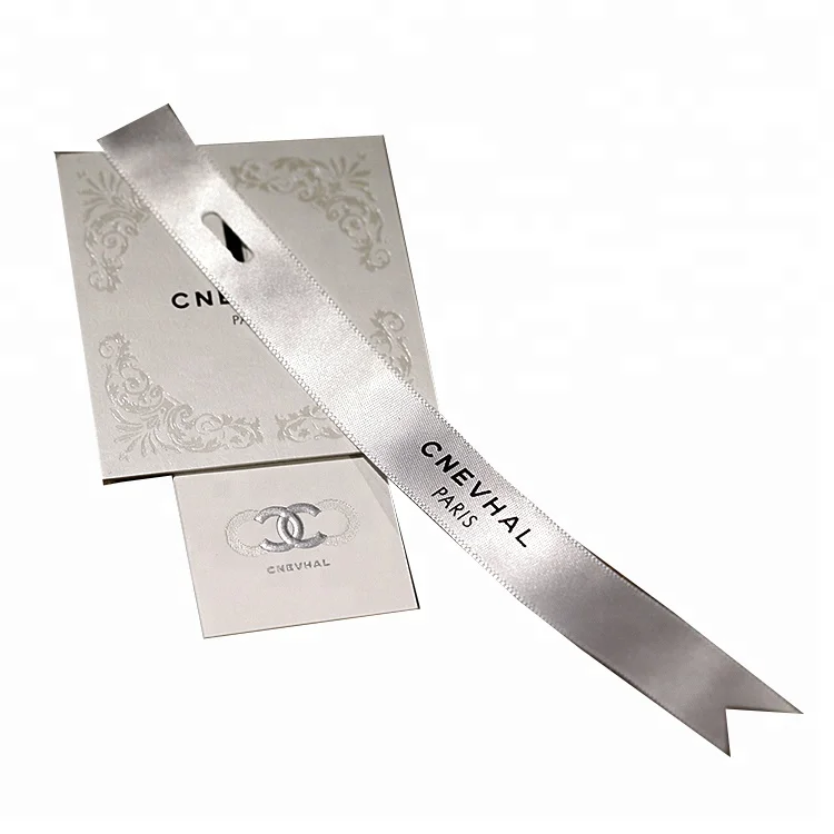 Custom Private Brand Name Logo Printed Satin Ribbon Hangtag Printed Logo Swing Ribbon Tags