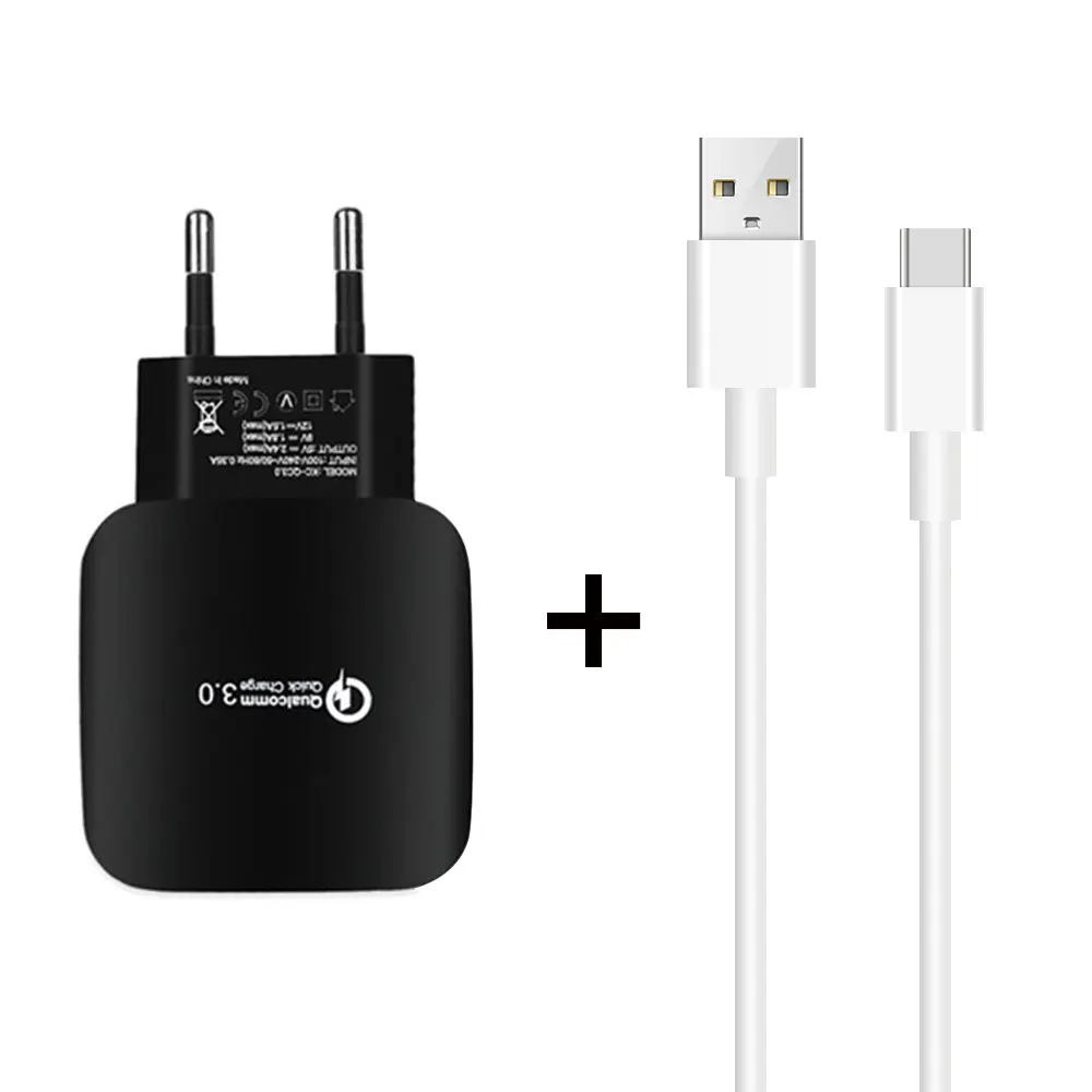 

High Quality US EU Plug Portable Cell Phone QC3.0 USB Wall Charger 2port With Cable, White/black